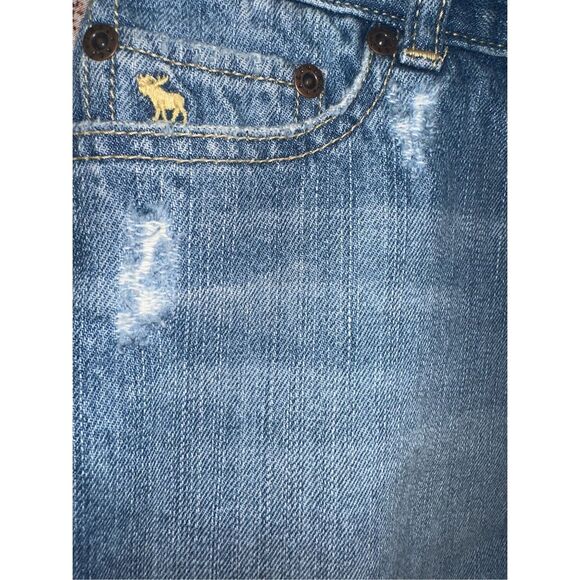 Vtg Abercrombie & Fitch Jean Mini Skirt Size 2 Blue Denim Lowrise Distress Y2K R - Picture 2 of 5